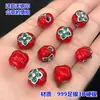 Plata Pura s999 Pegamento Retro Caqui Caqui Ruyi Caqui Cuentas Separadas Pulsera de Cuerda Trenzada Pulsera Collar Accesorios Hechos a Mano diy