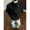 Suéter de punto irregular de cuello alto para hombre, marca de tendencia estilo coreano, top de punto oversized fresco y casual