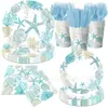 Platos de Papel Desechables de Nuevo Producto Transfronterizos Tema Estrella de Mar Azul Concha Coral Fiesta Vajilla Desechable