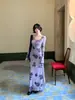 Vestido largo de encaje con cordones y estampado vintage para mujer, elegante y sofisticado, con un diseño de línea A que ciñe la cintura, combinado con una camisola, conjunto de dos piezas
