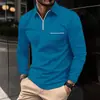 Estação Independente Europeia e Americana Fonte Termal e Outono Masculino Novo Manga Longa POLO Cor Sólida Impressão 3D Versátil Casual Camisa com Zíper