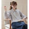 Camisa xadrez feminina de manga comprida com design redutor de idade, estilo coreano, primavera de 2025