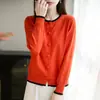 Cárdigan de Punto con Cuello Redondo, Botones, Bloques de Color en el Cuello, Ajuste Holgado, Suéter para Mujer, Venta al por Mayor Transfronteriza