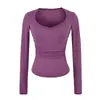 Estilo puramente deseable, escote grande en forma de corazón, entallado a la cintura, camiseta de manga larga, nueva moda de otoño, versátil, corte ajustado, top base de color liso