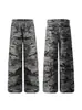 Design Retro Americano Faca Curva Jeans Camuflado para Mulheres Verão 2025 Solto Casual Roupa de Trabalho Calças de Pernas Largas Tendência
