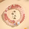Nova Pulseira de Cristal de Morango com Duplo Círculo Estilo Chinês para Mulheres, Fresca e Doce Flor de Pessegueiro Cavalo da Sorte Pulseira de Contas de Cristal Rosa Joias