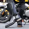 Botas Martin de otoño, botas de caballero de caña alta, botines Chelsea para hombre, piel genuina, botas largas de invierno para montar a caballo y motocicleta para hombre con forro de felpa