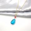 Brincos Pendentes de Cristal Azul Anime, Brincos Gota d'Água, Clipes de Orelha, Colar, Joias Estilo Miyazaki, Colar Gota d'Água