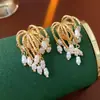Brincos de Pérola Vintage Medievais Prata Banhada a Ouro 18K Agulha de Prata Brincos com Franja de Fogos de Artifício Brincos Retro de Alta Qualidade