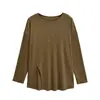 Camiseta Cover-Up Esportiva Casual Versátil com Fenda e Manga Longa para Mulheres, Novo Top de Dança Yoga Respirável Soltinho da Primavera