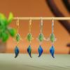 Un Ciervo Plata Esterlina S925 Chapado en Oro Jaspe Hetian Nuevo Estilo Chino Estilo Nacional Pendientes Cloisonné de Ballena Gancho para la Oreja de Pez Pequeño