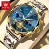 Reloj Marca Oulisi, Modelo Popular con Correa en Forma de Diamante, Bisel en Forma de Diamante, Correa de Acero, Reloj de Cuarzo, Reloj Luminoso para Hombre