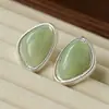 Brincos Geométricos em Blocos de Cor de Pedra Natural Europeus e Americanos para Mulheres, Elegantes, Versáteis, Toque de Luxo, Brinco de Argola Geométrico de Aventurina com Agulha de Prata Esterlina 925