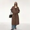 Trench Coat de Meio Comprimento Elegante e Versátil, Estilo Europeu e Americano, Renda na Cintura para Ajuste, Nova Coleção Outono 2026 para Mulheres