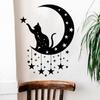 Pegatina de Pared Decorativa Autoadhesiva de Gato Negro Misterioso de Dibujos Animados sobre Luna Creciente para Dormitorio, Sala de Estar, Fondo de Entrada
