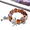 Diseño Original Flor Roja de Goma Pulsera de Cristal Caja Mágica DIY Cuentas Hechas a Mano Pulsera de Cristal Natural Joyería Transfronteriza