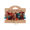 Pulseira de Contas da Moda Conjunto de 4 Peças Estilo de Férias Pulseira Elástica Dopamina Contas de Vidro Estilo de Férias Pingente Árvore da Vida