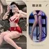 Lencería sexy para mujer, vestido de sirvienta de tres puntos con bragas de entrepierna abierta, uniforme de lazo de encaje 8112