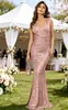 Vestido de Noite Longo com Lantejoulas Champagne de Verão 2026 Cauda de Sereia Ajustado ao Corpo Apresentador de Reunião Anual Vestido Elegante