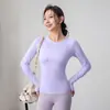 Lulu Novo 2025 Roupa de Yoga Primavera Esportes Manga Longa Gola Redonda Roupa Fitness Feminina Corrida Pilates Treinamento Top