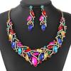 Conjunto de Colar e Brincos de Joias Transfronteiriças Europeias e Americanas com Gema de Cristal, Acessórios de Moda de Luxo para Vestido de Festa, Nupciais, para Mulheres