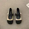 Sapatos de Salto Quadrados Estilo Chanel com Pérolas, Elástico, Color Block Mary Jane Moda Feminina para Primavera e Outono com Toque de Luxo
