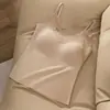 Camisola ligera de seda estilo francés para mujer con copas, agradable para la piel, adelgazante, ajustada, con encaje de lunares, top base de cuello en V