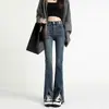 Jeans retro de cintura alta micro acampanados para mujer Primavera y Otoño 2024 Nuevos ajustados adelgazantes borde deshilachado pantalón pequeño de herradura