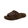 Zapatillas de Algodón para Otoño/Invierno 2026 de una Palabra Estilo Coreano Versátil Hebilla Punta Abierta Zapatillas de Piel para Mujer Usar Gruesas Moda