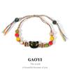 Pulsera de Cuerda Colorida con Cuentas de Cerámica Estilo Bohemio Gato Negro Pequeño para Mujer Linda de Nicho Pulsera con Borla para Mejor Amiga