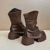 Botas Martin Gruesas de Tacón Grueso con Punta Redonda Apiladas para Mujer, Novedad Otoño 2026 Estilo Británico Botines Cortos con Cremallera Trasera, Modernos y Versátiles