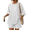 Artículo de moda exclusivo para Amazon transfronterizo: Conjunto de verano de 2 piezas con top extragrande y shorts holgados con bolsillos