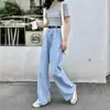 Calça Jeans Feminina Outono Coreano 2024 Nova Cintura Alta Emagrecedora Estilo BF Fina Cor Clara Perna Larga Comprimento Total