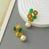 Brincos de pérolas francesas vintage com esmalte anaglifo de palácio, brincos de agulha de prata antigos para idosos e médios