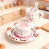 Juguetes de comida en miniatura platos de cena mini de resina tazas de té cucharas juego de vajilla de conejo de dibujos animados adornos pequeños de escritorio para casa de muñecas