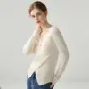 Suéter de Cachemir Europeo y Americano Otoño/Invierno Nuevo para Mujer con Cuello Cruzado, Manga Larga, Corte Ajustado, Favorecedor, Base Irregular