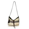 Bolso Cruzado de Hombro de Lona a Rayas de Contraste de Alto Estilo Nuevo 2026 para Mujer, Versión Coreana Bolso Cruzado Retro de Gran Capacidad, Bolso para el Trabajo