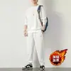 Waffles Terno Casual Masculino Outono e Inverno Moda Solta Calças de manga comprida Desgaste Masculino com um Conjunto de Roupas Bonitas