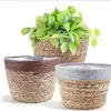Maceta tejida de paja, soporte para flores, cesta de plantación, ratán tejido, pasto marino natural, juego de macetas para plantas de interior y exterior de pie