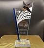 Gypsophila estrela de cinco pontas borda azul cristal troféu fazendo letras pódio local competição troféu comemorativo impressão