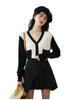 Retro V-neck contraste cor malha cardigan 2022 início do outono novo popular suéter preguiçoso estilo manga comprida top sweater