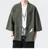 Camisa de Linho com Botão Estilo Chinês Transfronteiriço, Manga Sete Pontos, Roupa Tang, Masculina Retrô, Meditação, Hanfu, Capa, Moda Masculina