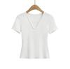 671-25 Nuevo Estilo de Verano Diseño Estilo Europeo y Americano Sexy Cuello en V Banda Elástica Manga Corta Elástica Casual Top Camiseta