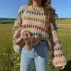 Amazon eBay Suéter de Punto Trenzado Versátil Holgado Elegante para Mujer de Primavera y Otoño con Rayas de Color Contrastante Venta al por Mayor