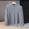 Nueva colección de otoño e invierno: suéter de punto de cachemira para hombre, de color liso, cuello medio alto, con cremallera, sencillo y cálido