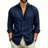 Camisa de algodón y lino en color liso, estilo old money, textura transpirable de lino, sobrecamisa para hombre, camisa fina de manga larga para otoño, ropa para hombre