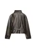 26621-Novo casaco trench coat acolchoado com ombros em couro sintético, estilo europeu e americano, para mulheres