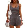 Moda europeia e americana esportes femininos shorts de ioga oco cruz bonito costas soltas roupas de fitness confortáveis colete macacão