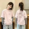 Camiseta básica de rayas patchwork para niñas, camiseta elegante de manga larga para niños, top estilo coreano para niños mayores, nuevo estilo primavera y otoño 2026