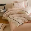 Conjunto de Roupa de Cama Quatro Peças Algodão Puro Estilo Retrô Fresco 1,8m Pequeno Francês Renda Vazada Tecido de Algodão Lençol de Cama Capa de Edredom Roupa de Cama